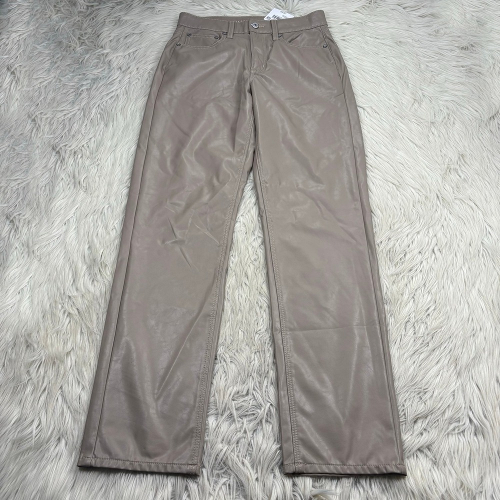 NWT American Eagle Women's 2 Tan Faux Leather Super High Rise Straight Leg Pants
